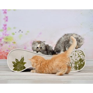 cat-on Kratzmöbel Le Ver S Asia olivgrüne Blumen auf beige-grau